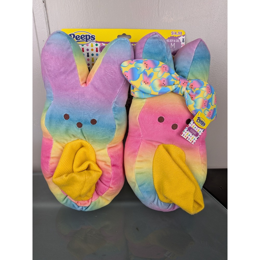 Peeps Rainbow Bunny Plush Slippers and Headband Set Kids Size M 13-1 Easter New